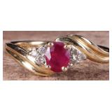 14K YELLOW GOLD RUBY DIAMOND LADIES RING