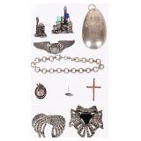 STERLING SILVER PENDANTS BROOCH EARRINGS SAPPHIRES