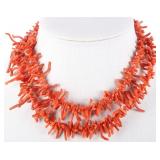 RED CORAL ANTIQUE LADIES DOUBLE STRAND  NECKLACE