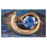 14K YELLOW GOLD SAPPHIRE SWIRL DESIGN LADIES RING