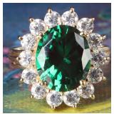 14K YELLOW GOLD LADIES RING W/ GREEN SPINEL & CZ