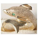 14K YELLOW GOLD EMERALD DOLPHIN LADIES RING