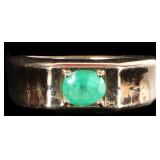 14K YELLOW GOLD OVAL FACETED EMERALD MEN'S RING