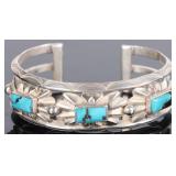 STERLING SILVER CARVED TURQUOISE LADIES BANGLE