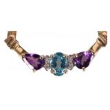 14K YELLOW GOLD LADIES NECKLACE W/ TOPAZ DIA AMETH