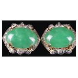 14K YELLOW/WHITE GOLD LADIES EARRINGS W/ JADE DIAS