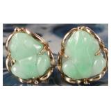 14K YELLOW GOLD LADIES EARRINGS W/ JADE FROGS
