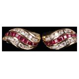 14K YELLOW GOLD LADIES EARRINGS W/ RUBY & DIAMONDS