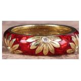HIDALGO 18K YELLOW GOLD DIAMOND RED ENAMEL RING