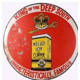 VINTAGE MELLO JOY PURE COFFEE TIN ADVERTISING SIGN