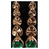 18K YELLOW GOLD LADIES EARRINGS W/ GREEN STONES