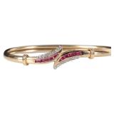 14K YELLOW GOLD RUBY DIAMOND LADIES BANGLE