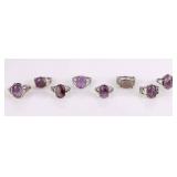PURPLE NATURAL AMETHYST LADIES SILVER-TONE RINGS