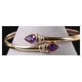 14K YELLOW GOLD AMETHYST DIAMOND LADIES BANGLE