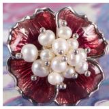 STERLING SILVER ENAMELED PEARL COCKTAIL RING
