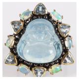 BUDDHA AQUA TOPAZ OPAL STERLING SILVER RING