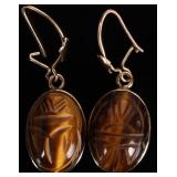 14K YELLOW GOLD LADIES EARRINGS W/ TIGERS EYE
