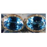 14K YELLOW GOLD LADIES EARRINGS W/ BLUE STONES