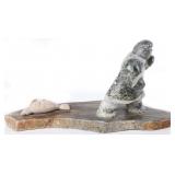 J TOBUK INUIT SOAPSTONE HUNTING SCENE MIDCENTURY