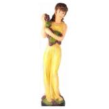 VINTAGE WOMAN W/ GRAPES PAINTED RESIN LARGE STATUE