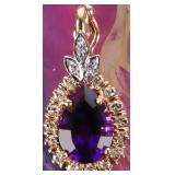 14K YELLOW GOLD LADIES PENDANT W/ AMETHYST & DIAS