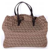 FENDI ZUCCHINO CLOTH & LEATHER HANDBAG