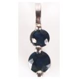 14K WHITE GOLD 2 STONE DEEP BLUE TOPAZ PENDANT