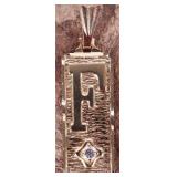 14K YELLOW GOLD LADIES 'F' TABLET PENDANT W/ CZ