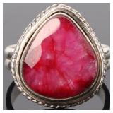 STERLING SILVER TEAR DROP PINK RUBY LADIES RING