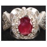 STERLING SILVER RUBY ORNATE CARVED LADIES RING