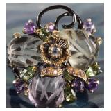 STERLING SILVER LADIES RING W/ SPINEL IOLITE ETC