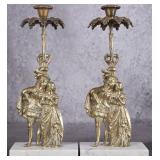 ANTIQUE VICTORIAN BRASS CANDLE HOLDER SET