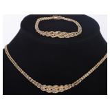 14K Y GOLD BRAIDED CHAIN NECKLACE & BRACELET W DIA