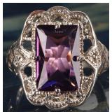 VINTAGE ART DECO 3CT EMERALD CUT AMETHYST RING