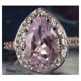 3CT PEAR SHAPED AMETHYST FILIGREE STERLING RING