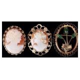 12K GOLD FILLED LADIES BROOCHES LOT OF 3