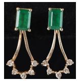 14K YELLOW GOLD LADIES EARRINGS W/ EMERALD & DIAS