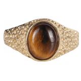 14K YELLOW GOLD MENS RING W/ BRILLIANT TIGER EYE