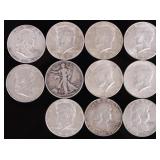 ASSORTED 90% SILVER U.S. HALF DOLLARS - (11)