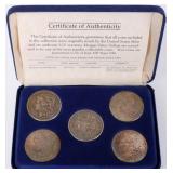 ASSORTED 90% U.S. MORGAN DOLLARS W/ COA - (5)