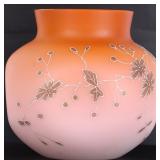 ART GLASS TAN TO ORANGE FLOWERING VINE VASE