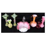ASSORTED ART GLASS VICTORIAN DESIGN VASES - (7)