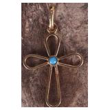 18K YELLOW GOLD CROSS NECKLACE W/ TURQUOISE