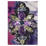 STERLING SILVER LADIES RING FLORAL TOPAZ PERID AME