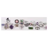 STERLING SILVER LADIES GEMSTONE RINGS LOT OF 22