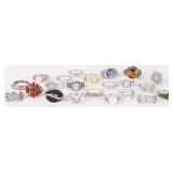 STERLING SILVER LADIES GEMSTONE RINGS LOT OF 22