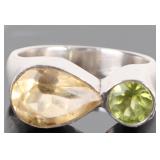 CITRINE & PERIDOT STERLING SILVER RING