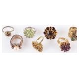 LADIES RINGS W/ PRECIOUS GEMSTONES PEARL AQUA (7)