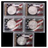 2008 FINE SILVER AMERICAN EAGLES H.E. HARRIS - (5)