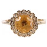 14K YELLOW GOLD LADIES RING W/ 2CT CITRINE & DIAS